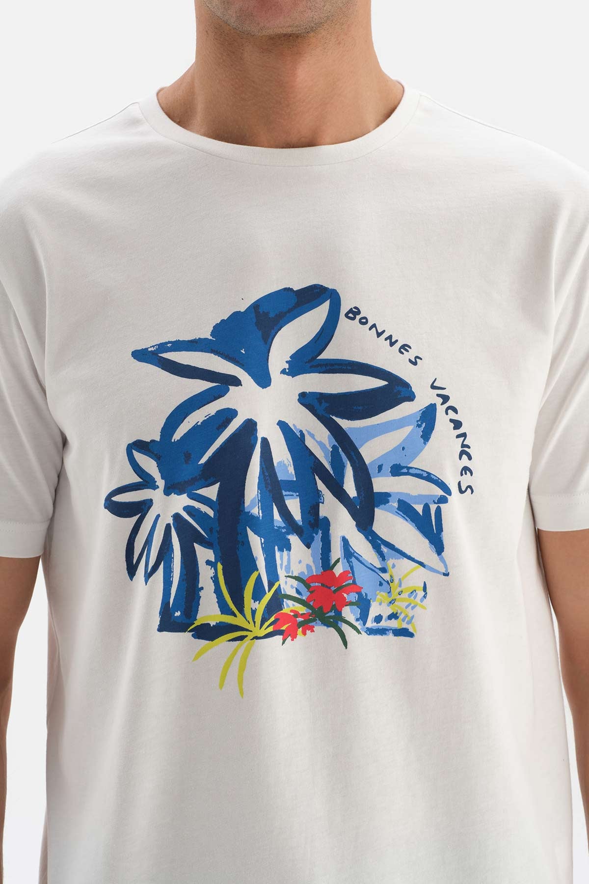 ECRU CREW-NECK PRINTED TOP WITH SHORTS PAJAMA SUIT