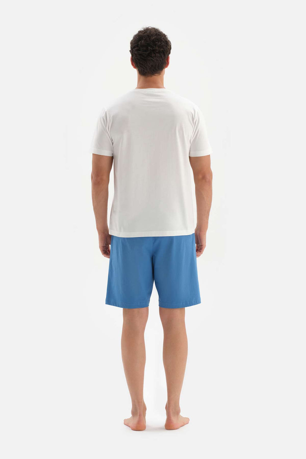 ECRU CREW-NECK PRINTED TOP WITH SHORTS PAJAMA SUIT