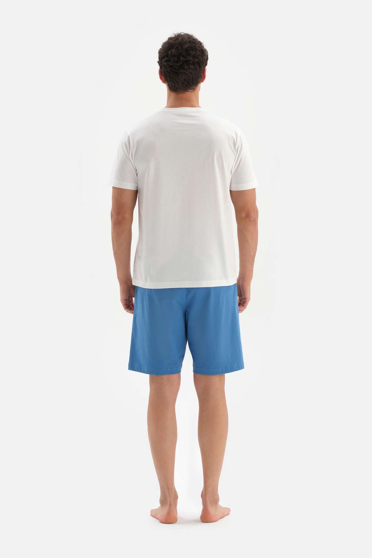 ECRU CREW-NECK PRINTED TOP WITH SHORTS PAJAMA SUIT