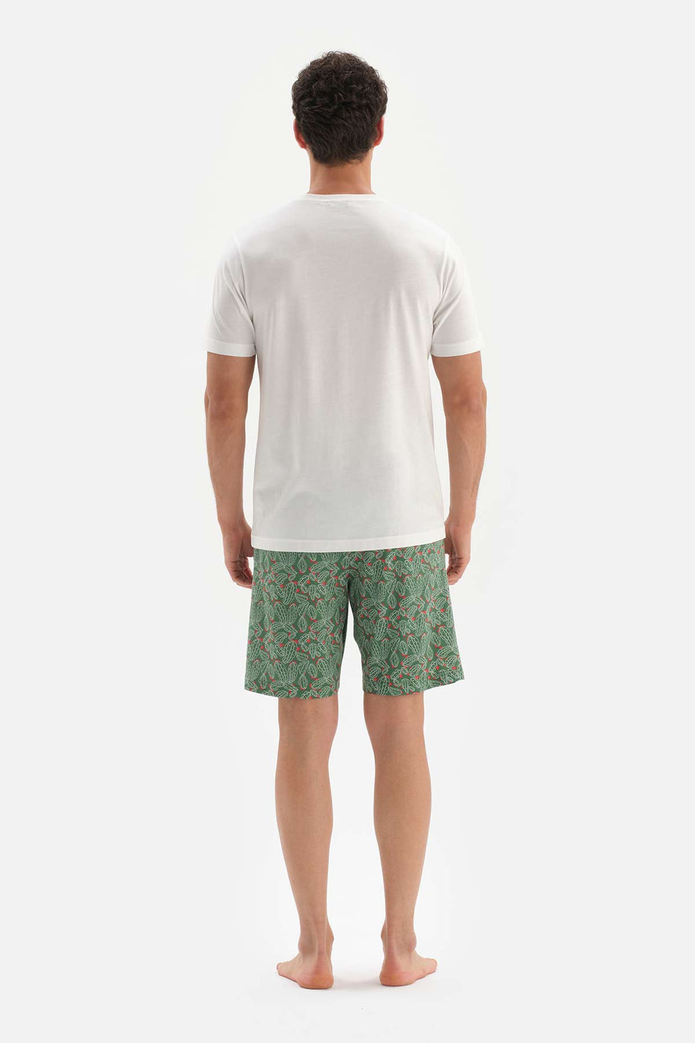ECRU CREW-NECK PRINTED TOP WITH SHORTS PAJAMA SUIT