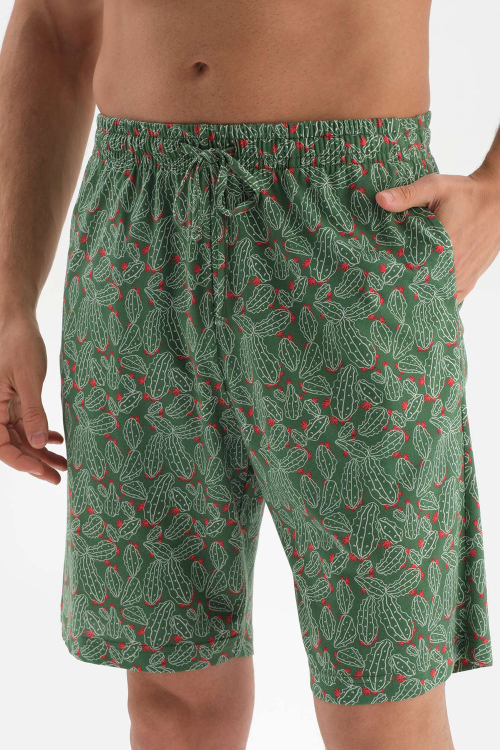 ECRU CREW-NECK PRINTED TOP WITH SHORTS PAJAMA SUIT