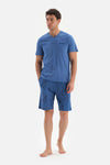 BLUE V-NECK SHORT SLEEVE KNITTED PAJAMAS SUIT