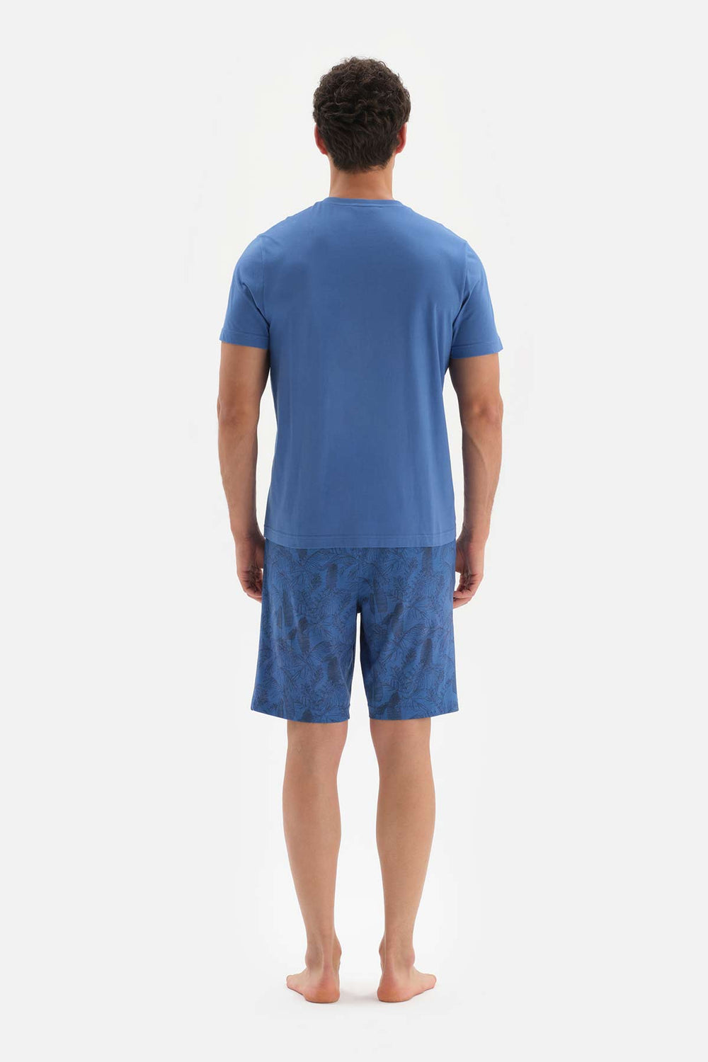 BLUE V-NECK SHORT SLEEVE KNITTED PAJAMAS SUIT