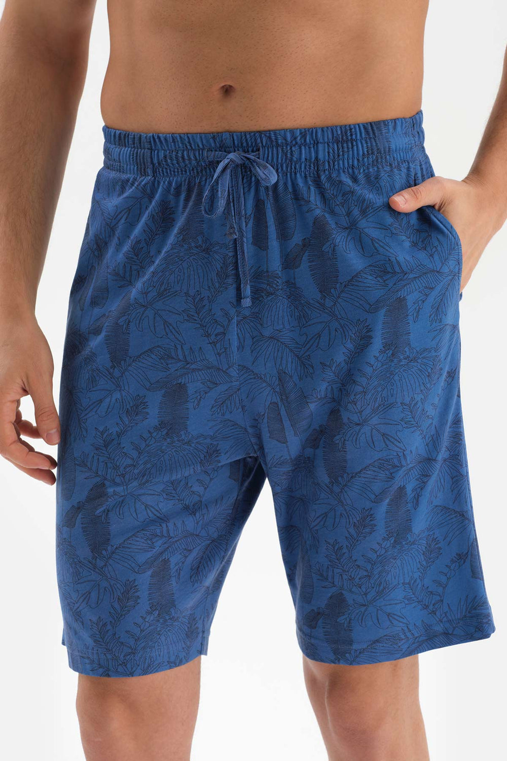 BLUE V-NECK SHORT SLEEVE KNITTED PAJAMAS SUIT