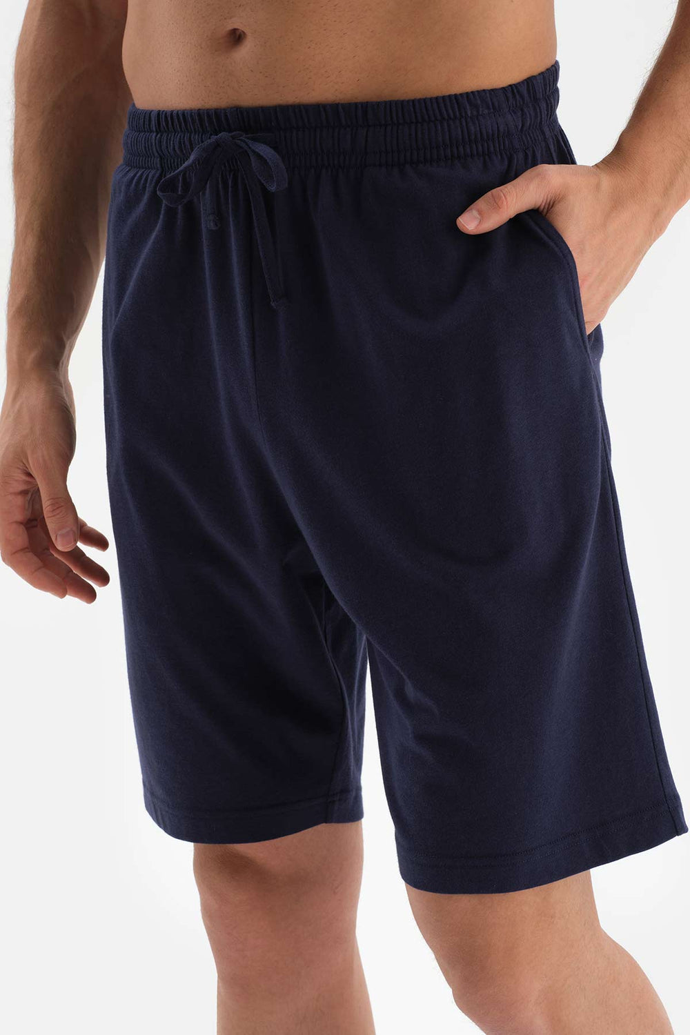 RED CREW-NECK POCKET DETAILED KNITTED PAJAMAS WITH SHORTS