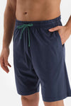 NAVY KNITTED PAJAMAS SUIT WITH SHIRT COLLAR SHORT SLEEVE SHORTS