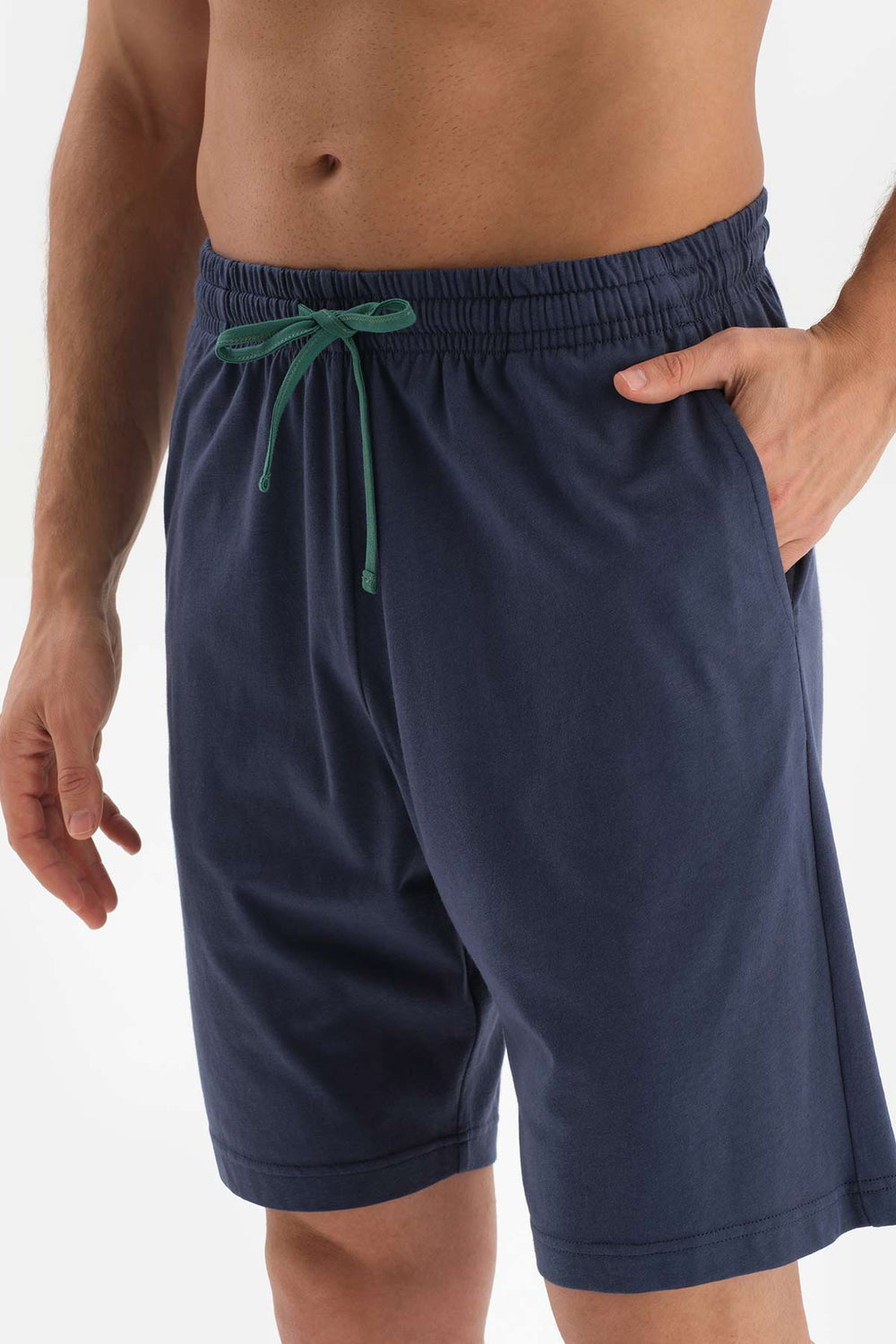 NAVY KNITTED PAJAMAS SUIT WITH SHIRT COLLAR SHORT SLEEVE SHORTS