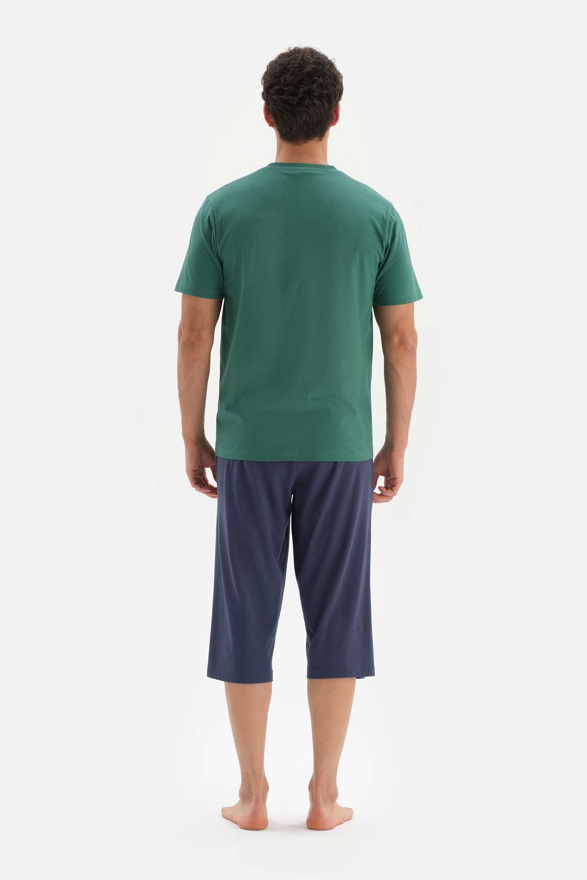 KHAKI V-NECK KNITTED PAJAMAS SUIT