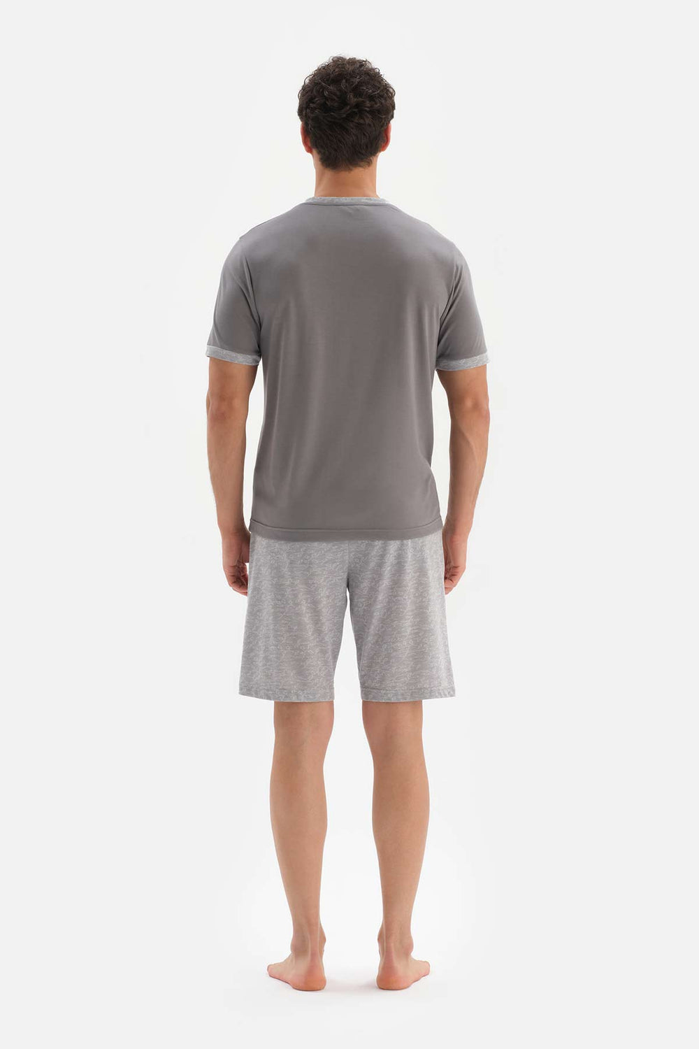 GREY CREW-NECK JACQUARD SHORTS PAJAMAS SUIT