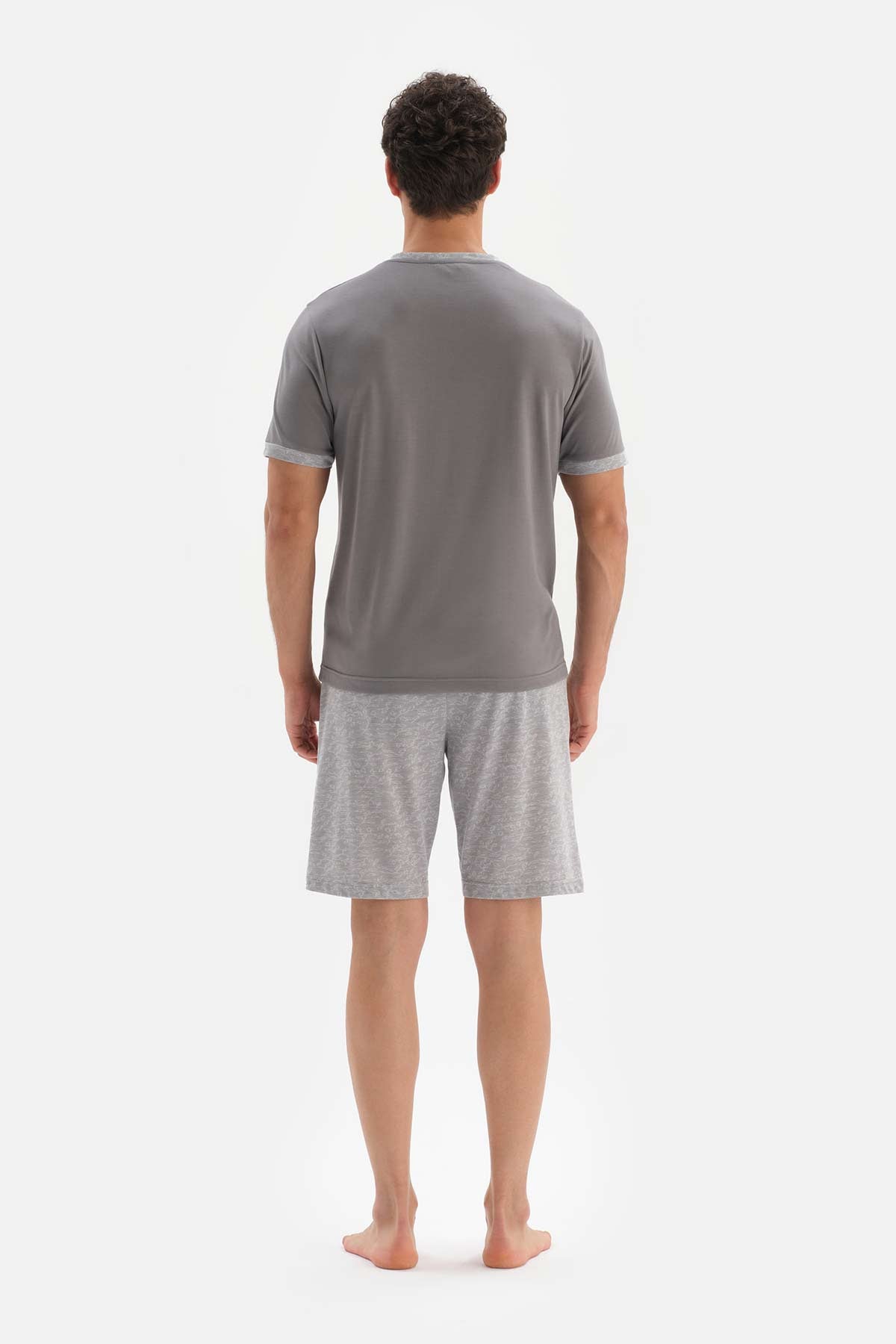 GREY CREW-NECK JACQUARD SHORTS PAJAMAS SUIT