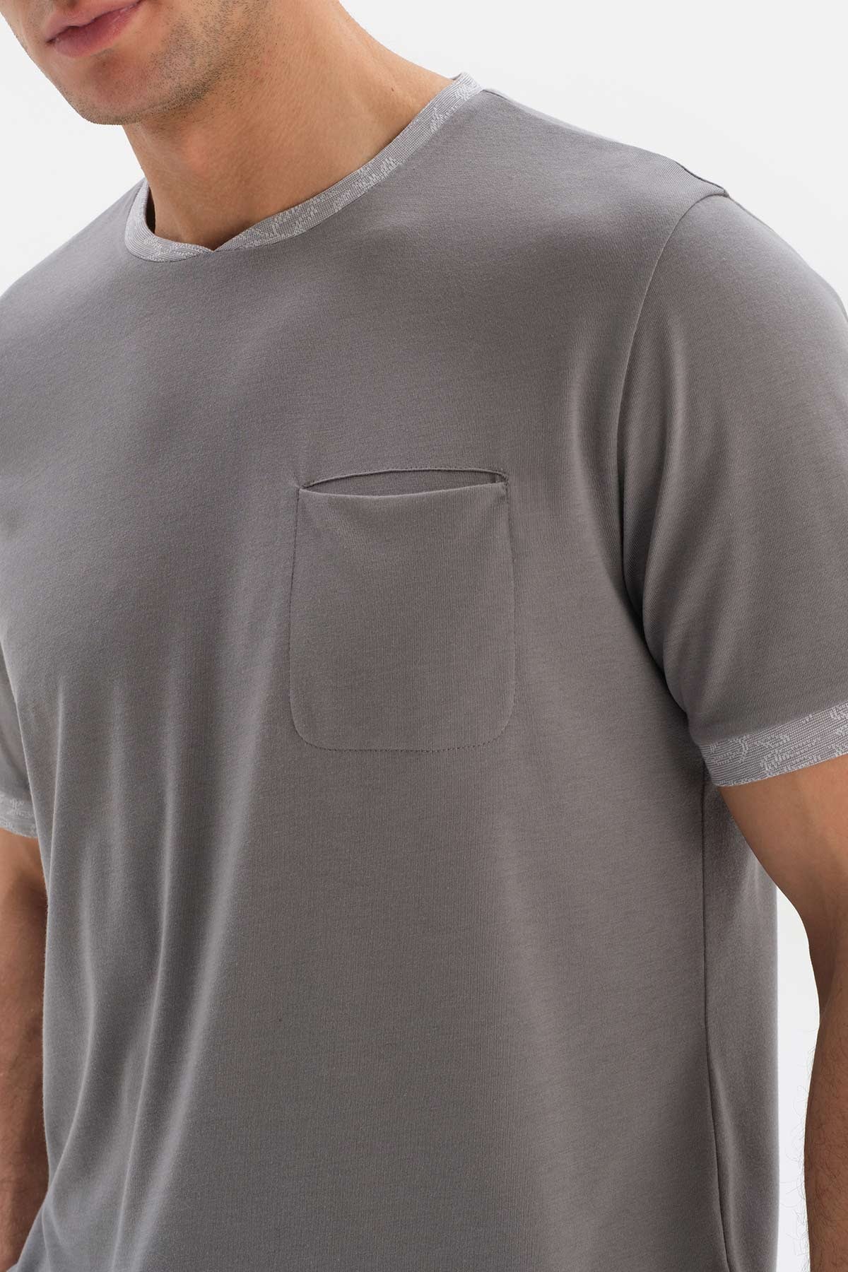 GREY CREW-NECK JACQUARD SHORTS PAJAMAS SUIT