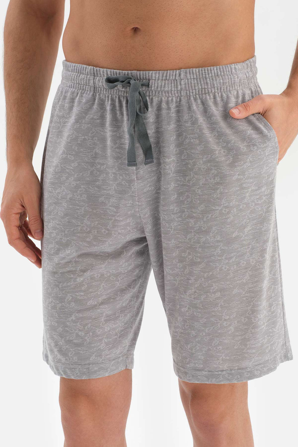 GREY CREW-NECK JACQUARD SHORTS PAJAMAS SUIT