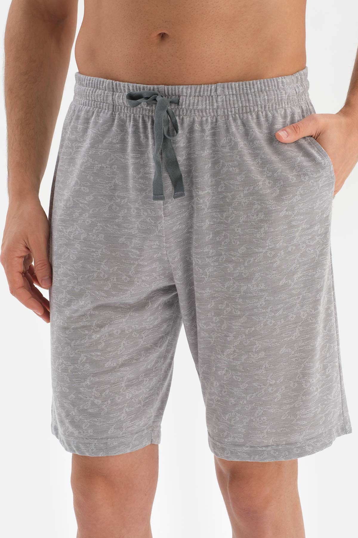 GREY CREW-NECK JACQUARD SHORTS PAJAMAS SUIT
