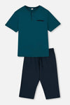 TEAL KNITTED PAJAMAS WITH HALF-PLOTTED CAPRI