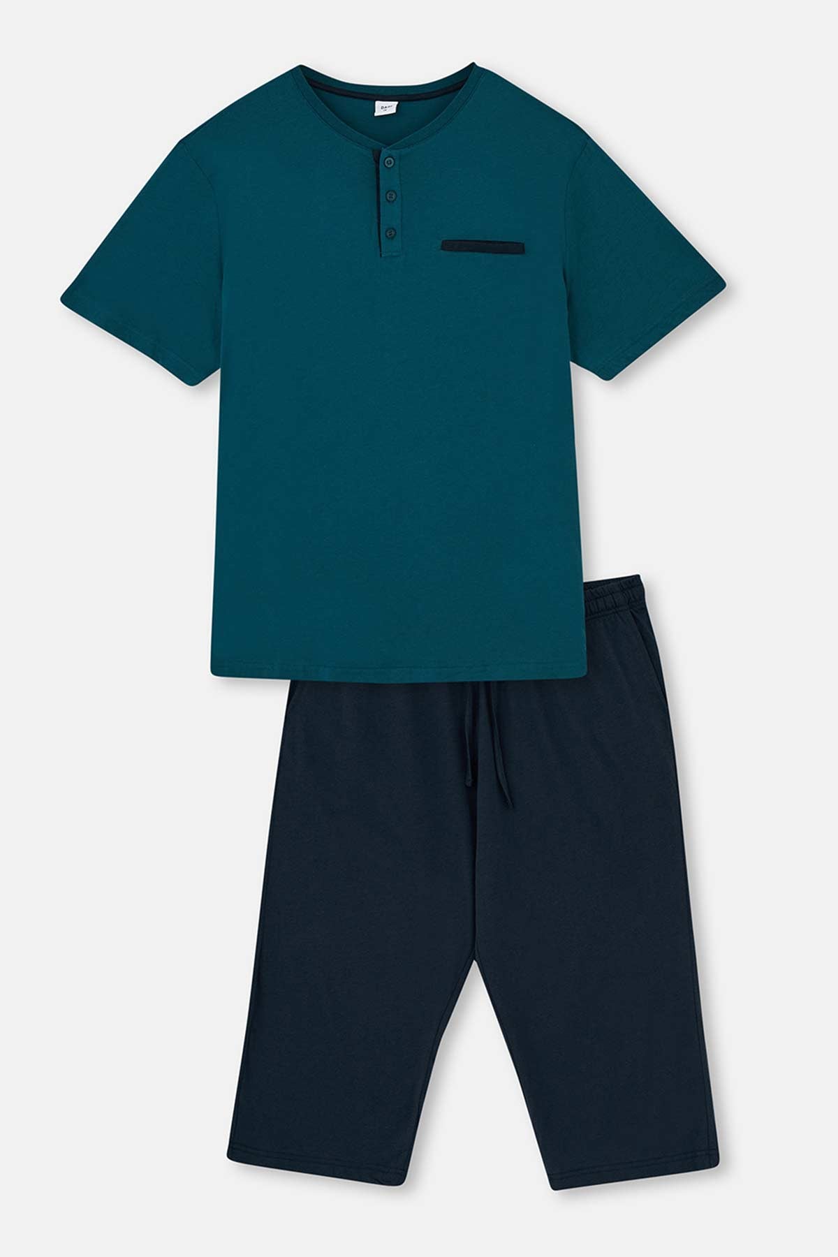 TEAL KNITTED PAJAMAS WITH HALF-PLOTTED CAPRI