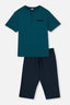TEAL KNITTED PAJAMAS WITH HALF-PLOTTED CAPRI