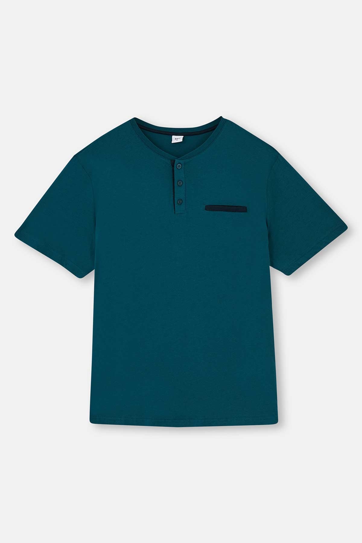 TEAL KNITTED PAJAMAS WITH HALF-PLOTTED CAPRI