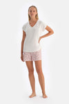 WHITE V-NECK LOW SLEEVE CUPRO T-SHIRT