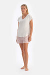 WHITE V-NECK LOW SLEEVE CUPRO T-SHIRT