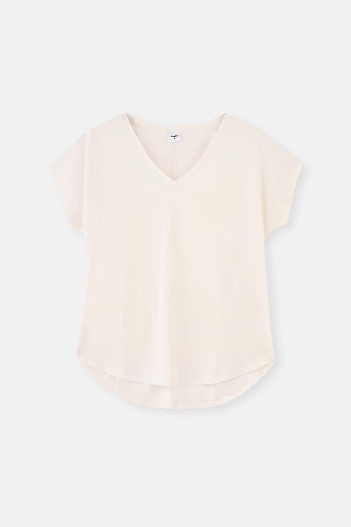 WHITE V-NECK LOW SLEEVE CUPRO T-SHIRT