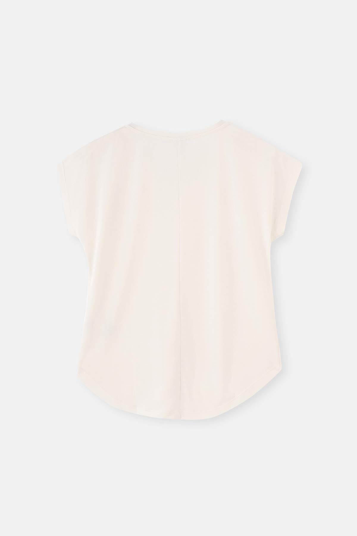 WHITE V-NECK LOW SLEEVE CUPRO T-SHIRT