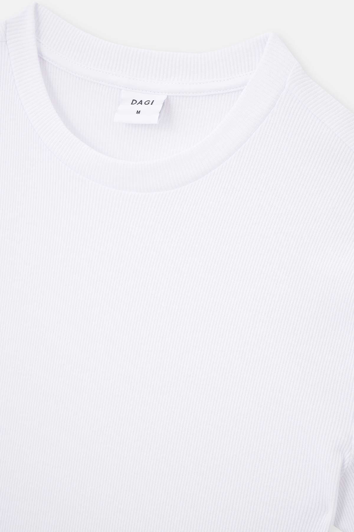 WHITE RIBBED CREW-NECK SHORT SLEEVE CROP T-SHIRT