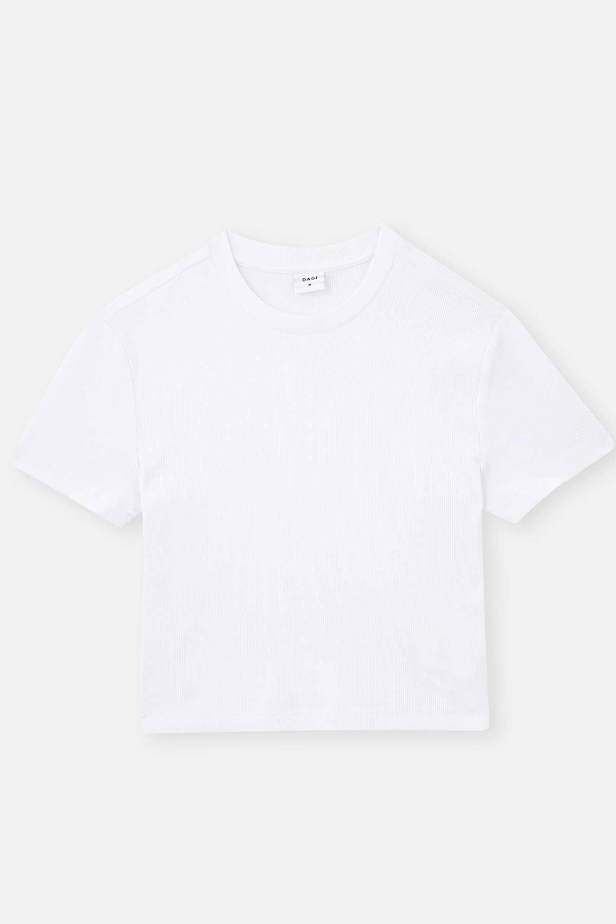 WHITE RIBBED CREW-NECK SHORT SLEEVE CROP T-SHIRT