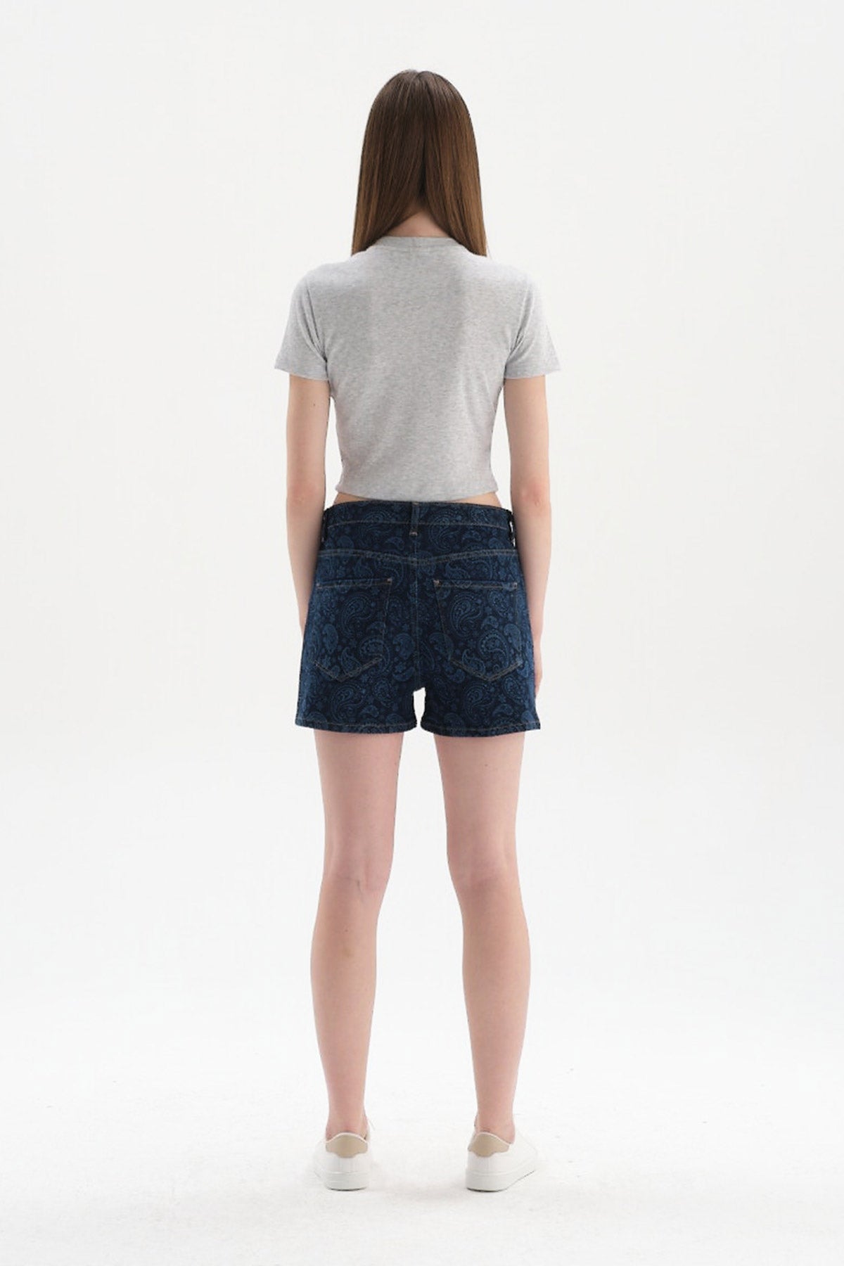 GREY MELANGE RIBBED CREW-NECK SHORT SLEEVE CROP T-SHIRT