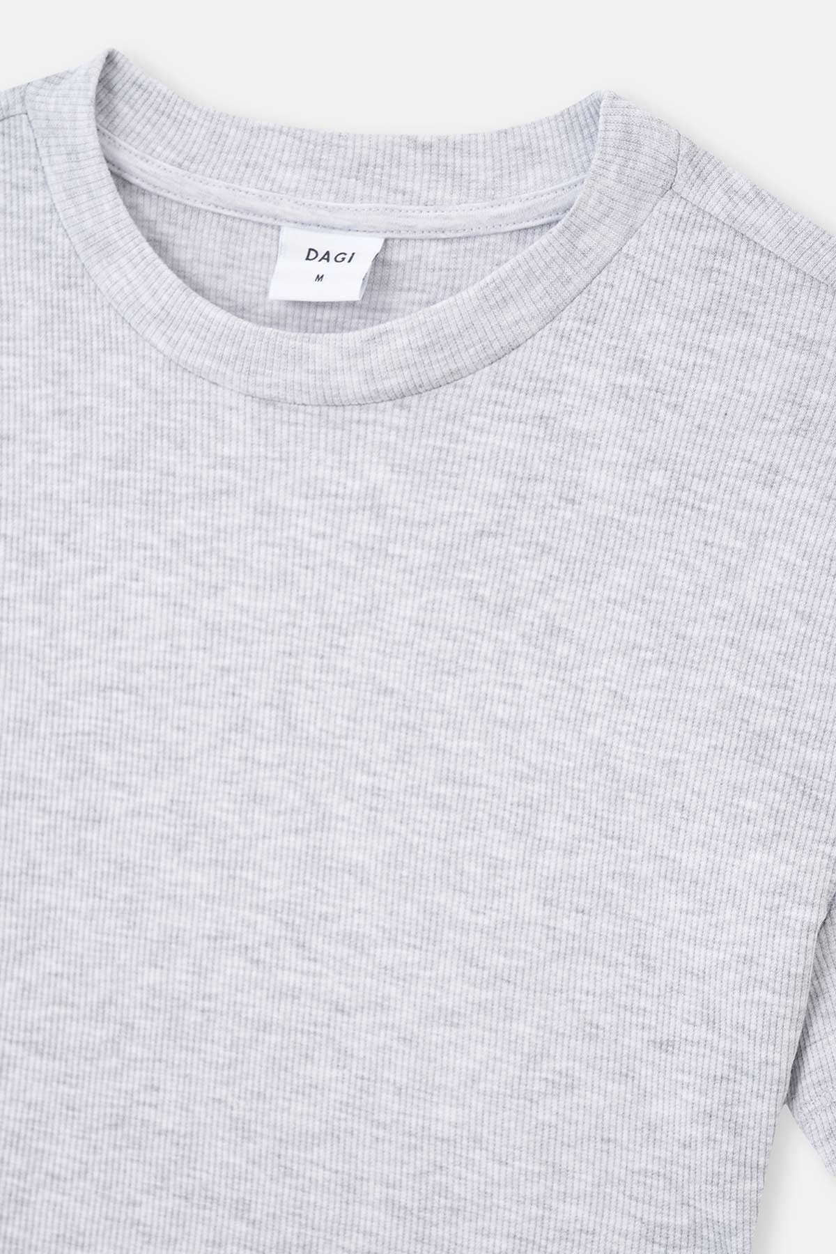 GREY MELANGE RIBBED CREW-NECK SHORT SLEEVE CROP T-SHIRT