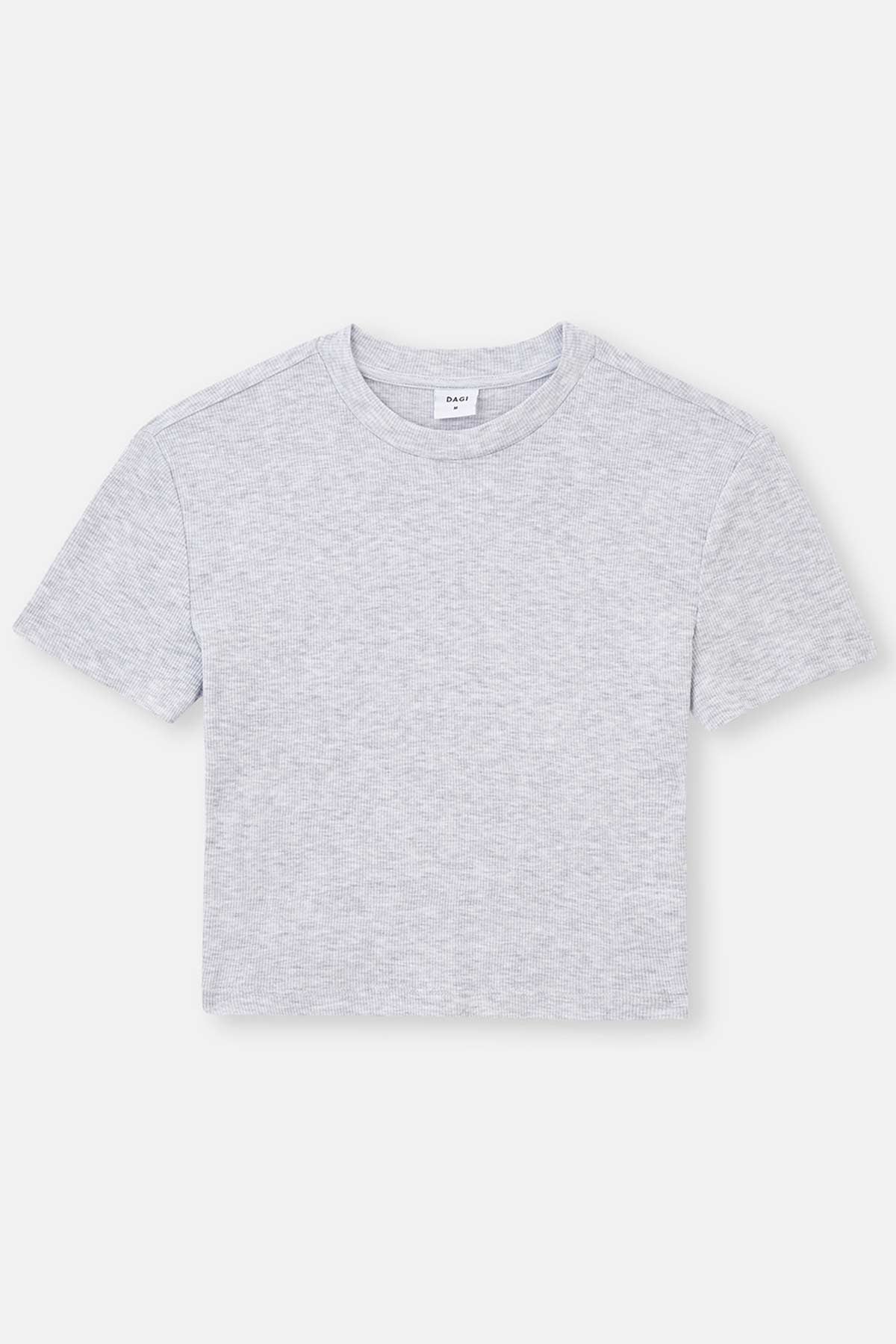 GREY MELANGE RIBBED CREW-NECK SHORT SLEEVE CROP T-SHIRT