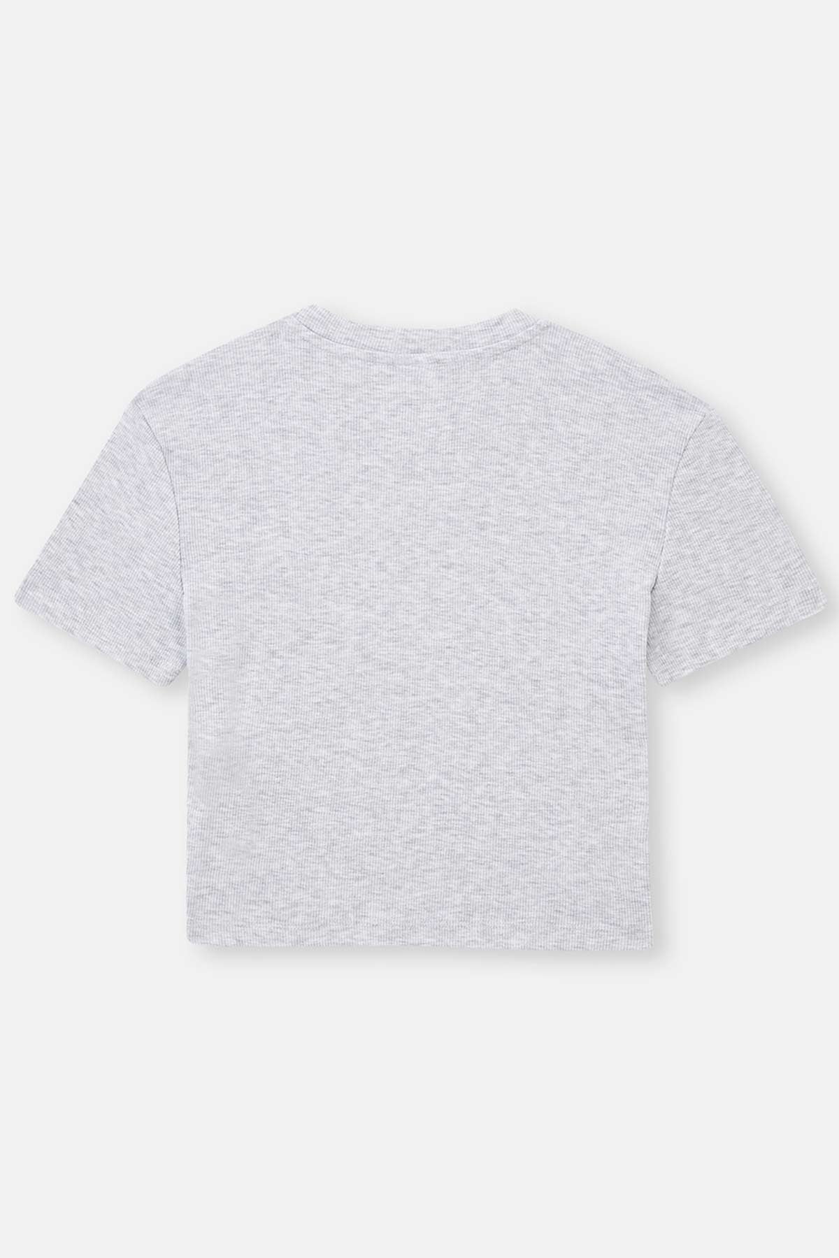 GREY MELANGE RIBBED CREW-NECK SHORT SLEEVE CROP T-SHIRT