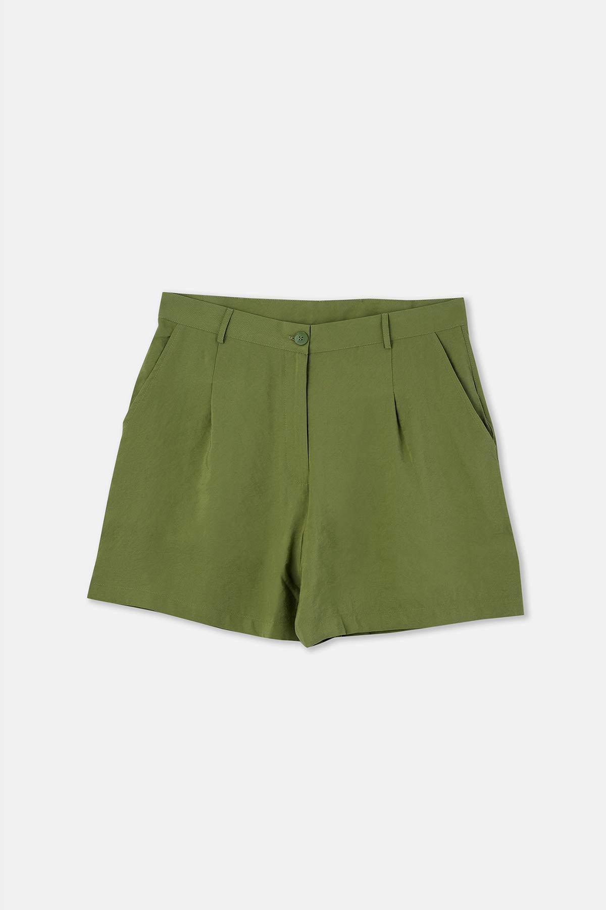 KHAKI HIGH WAIST WOVEN SHORTS
