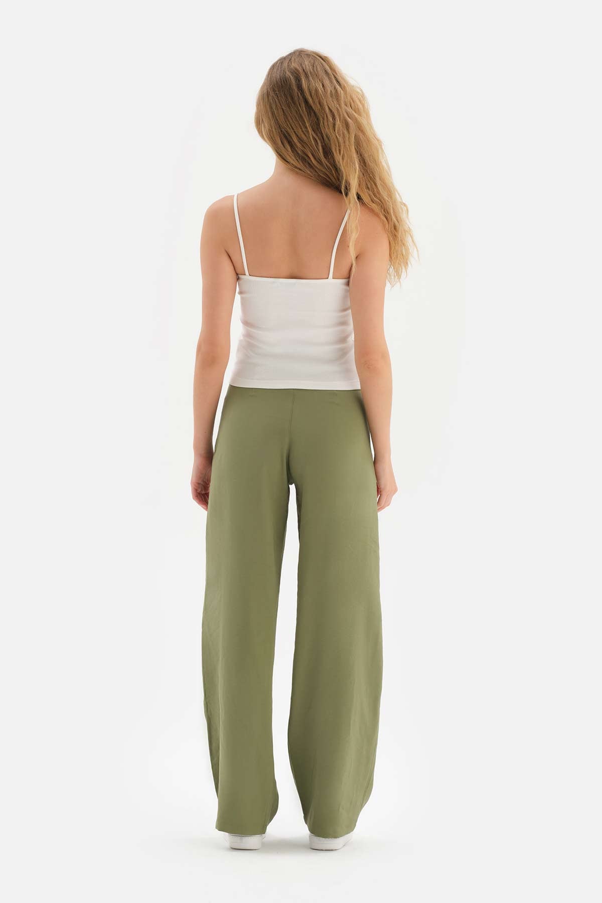 KHAKI HIGH WAIST WOVEN TUBE TROUSERS