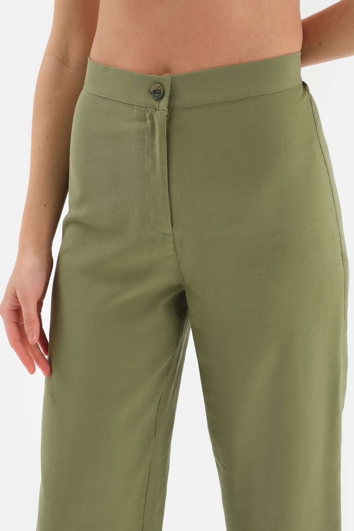 KHAKI HIGH WAIST WOVEN TUBE TROUSERS