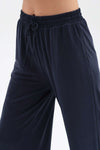 NAVY WIDE LEG CUPRO TROUSERS WITH ELASTIC WAIST