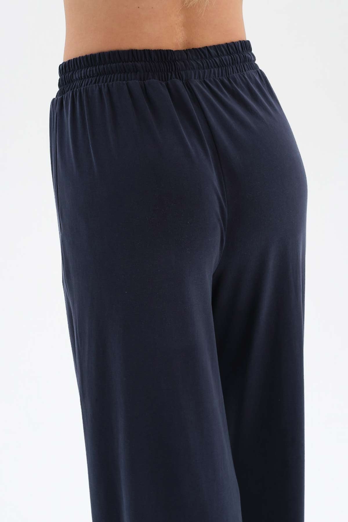 NAVY WIDE LEG CUPRO TROUSERS WITH ELASTIC WAIST