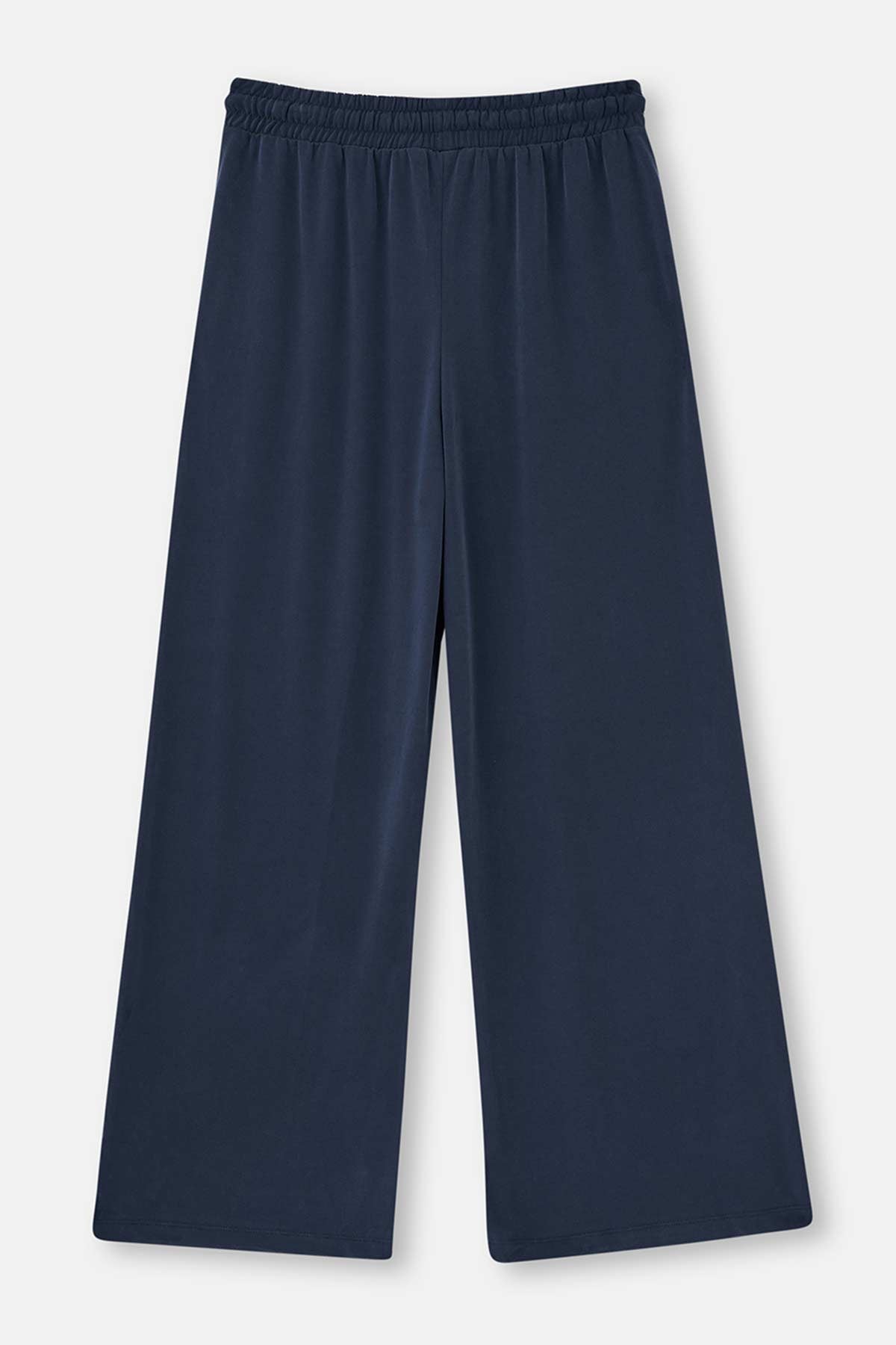 NAVY WIDE LEG CUPRO TROUSERS WITH ELASTIC WAIST
