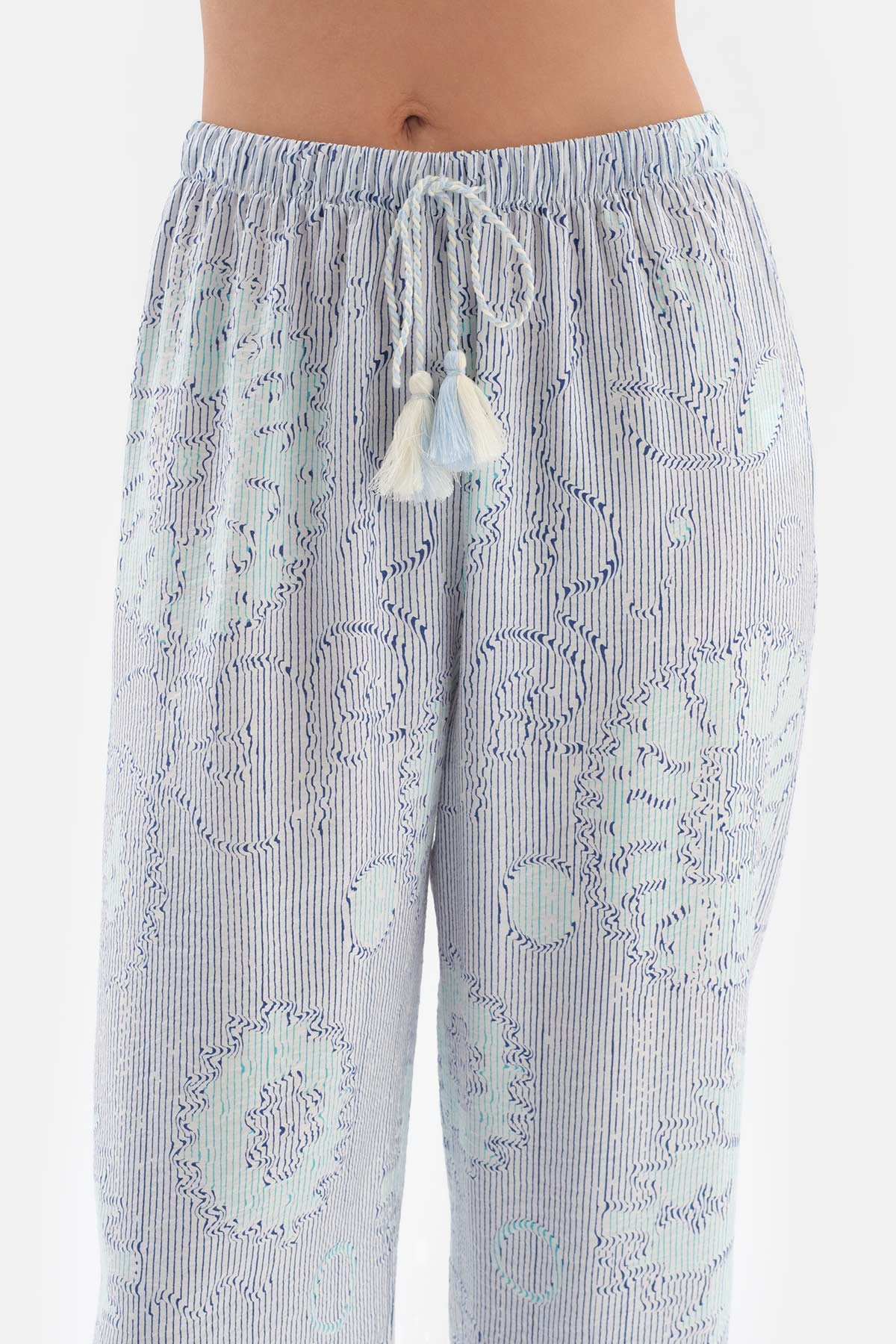 BLUE SHIRT COLLAR TILE PATTERN VISCOSE WOVEN PAJAMAS