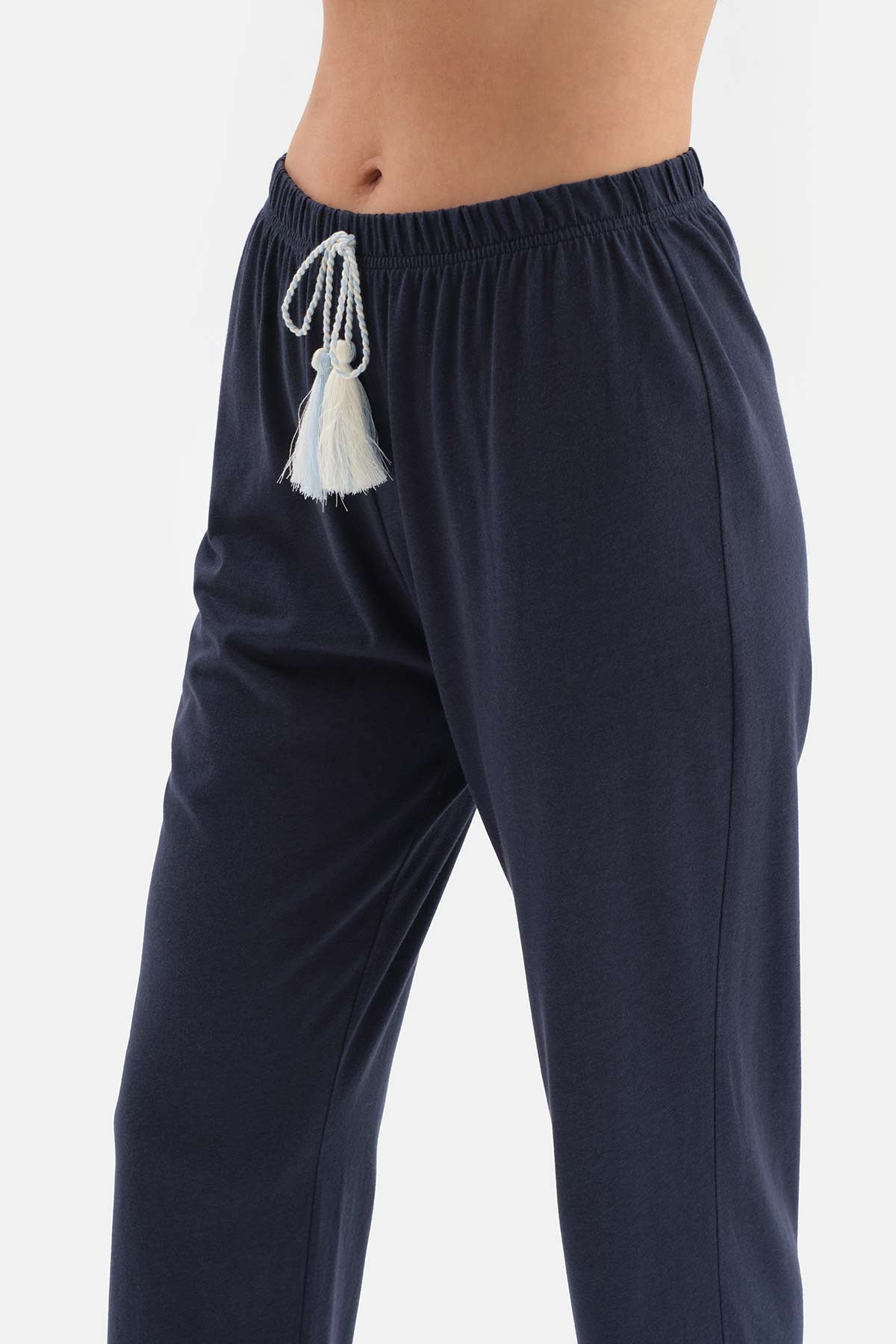 WHITE BLINING DETAILED BOAT COLLAR KNITTED PAJAMAS