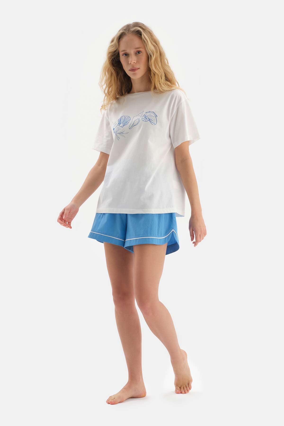 WHITE CREW-NECK PRINTED KNITTED PAJAMAS