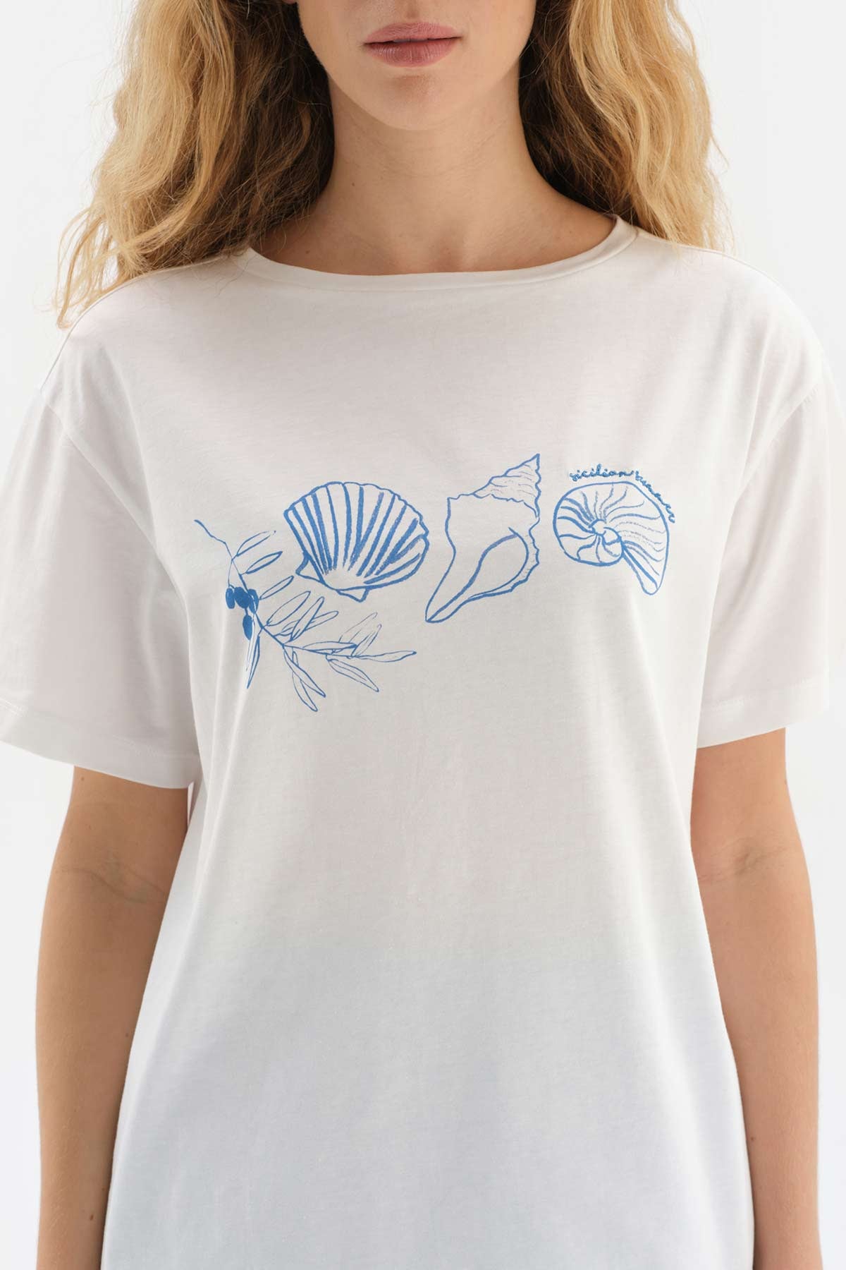 WHITE CREW-NECK PRINTED KNITTED PAJAMAS