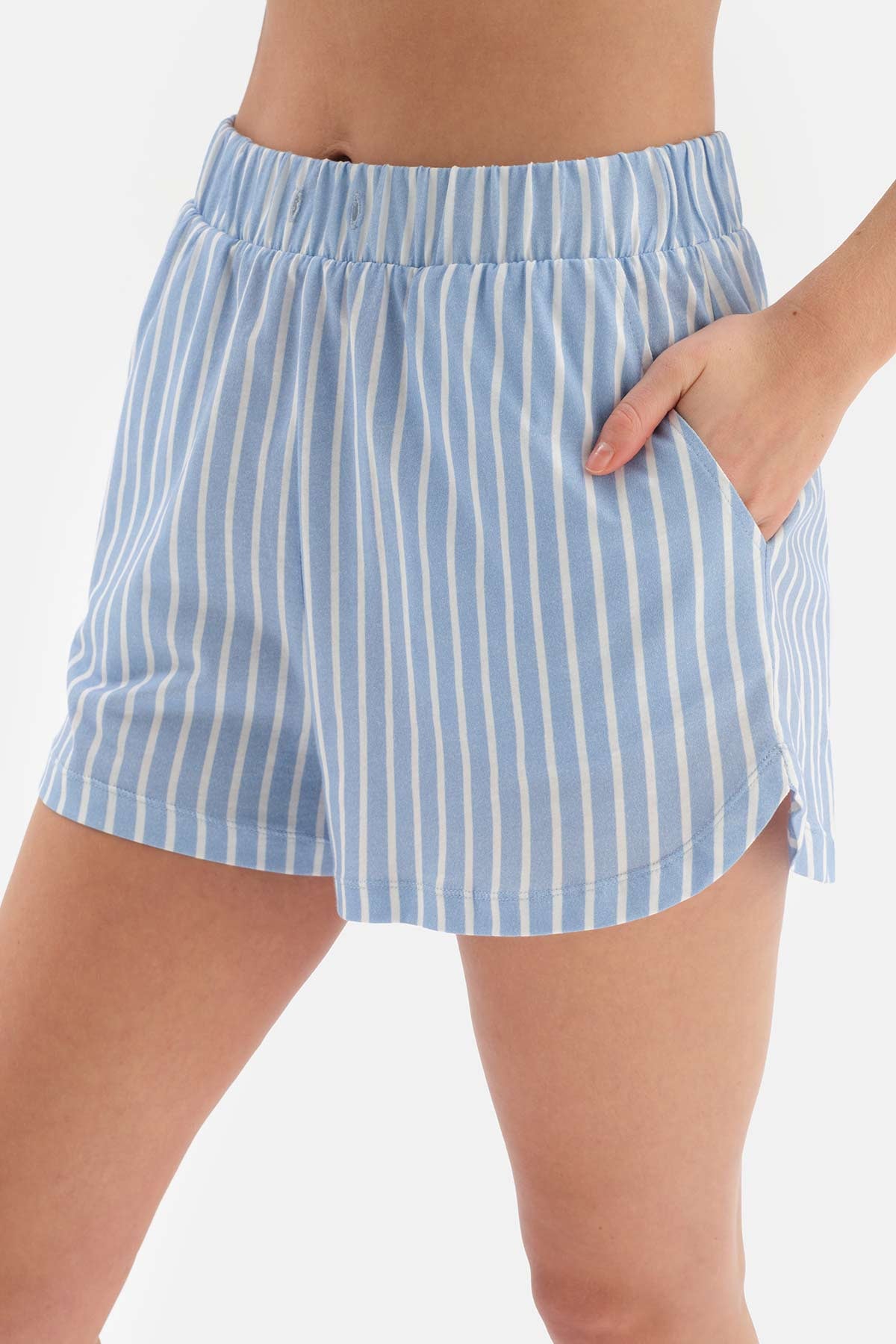 BLUE SHIRT COLLAR EMBROIDERY DETAILED KNITTED PAJAMAS