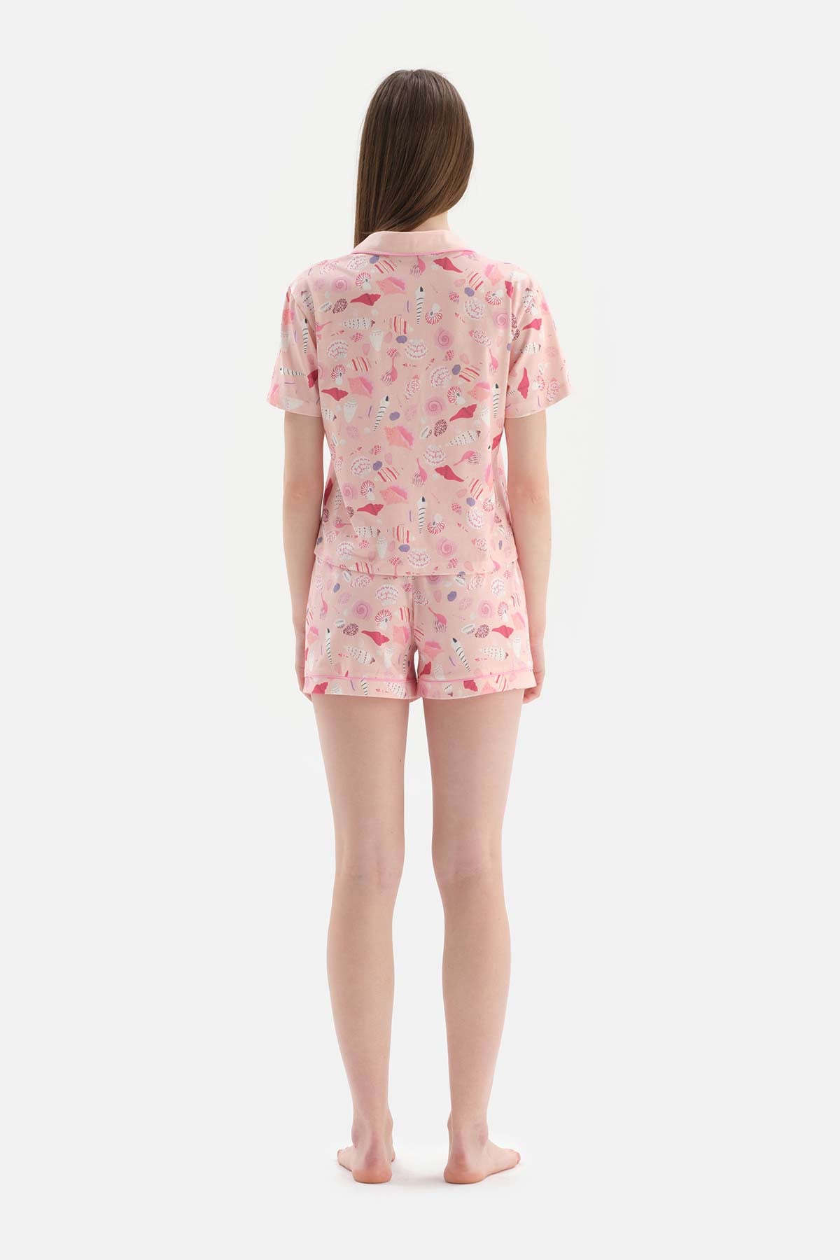 SALMON SHIRT COLLAR PRINTED KNITTED PAJAMAS