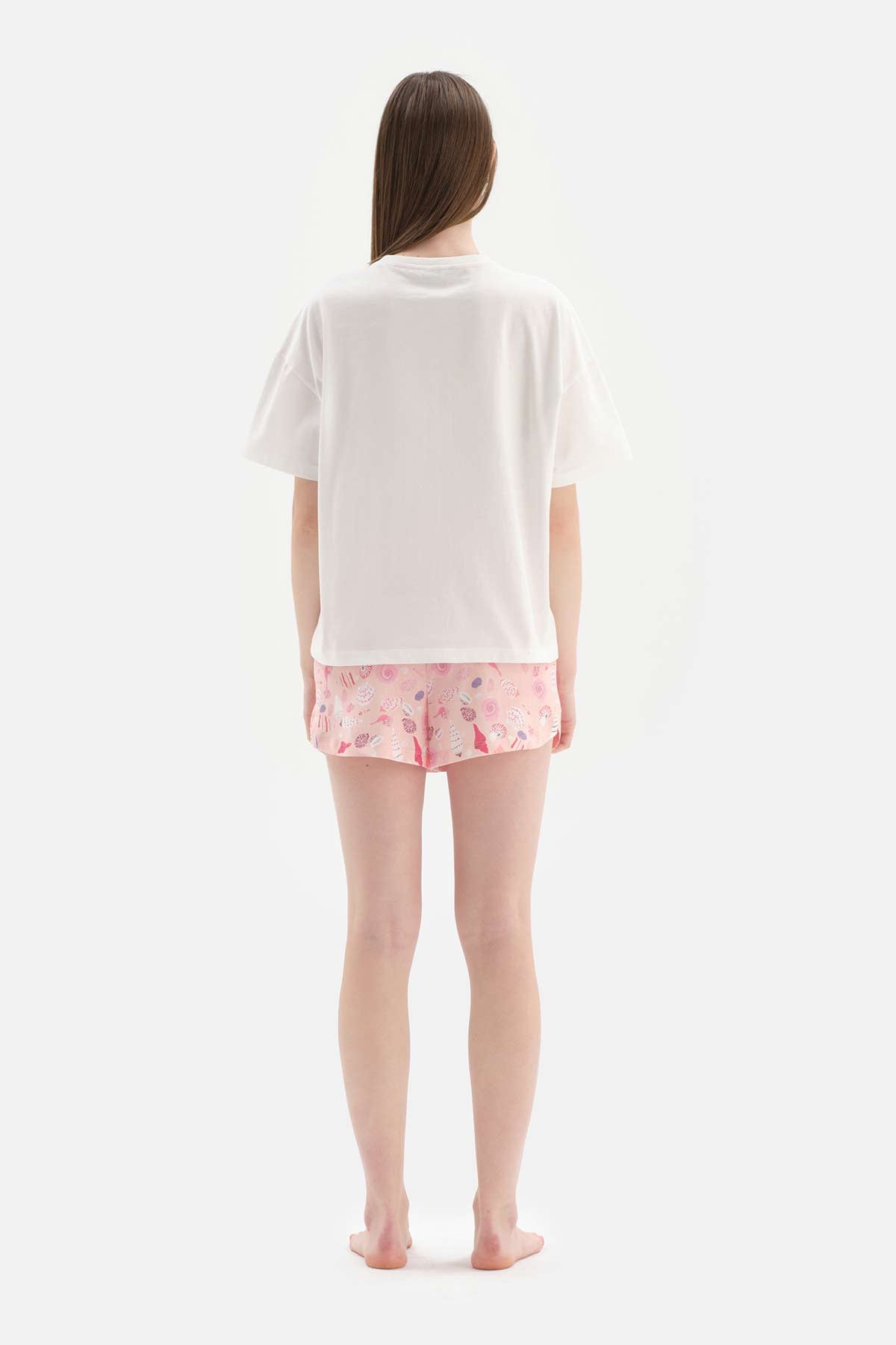 OFF WHITE CREW-NECK PRINTED KNITTED TOP PRINTED SHORTS BOTTOM KNITTED PAJAMAS