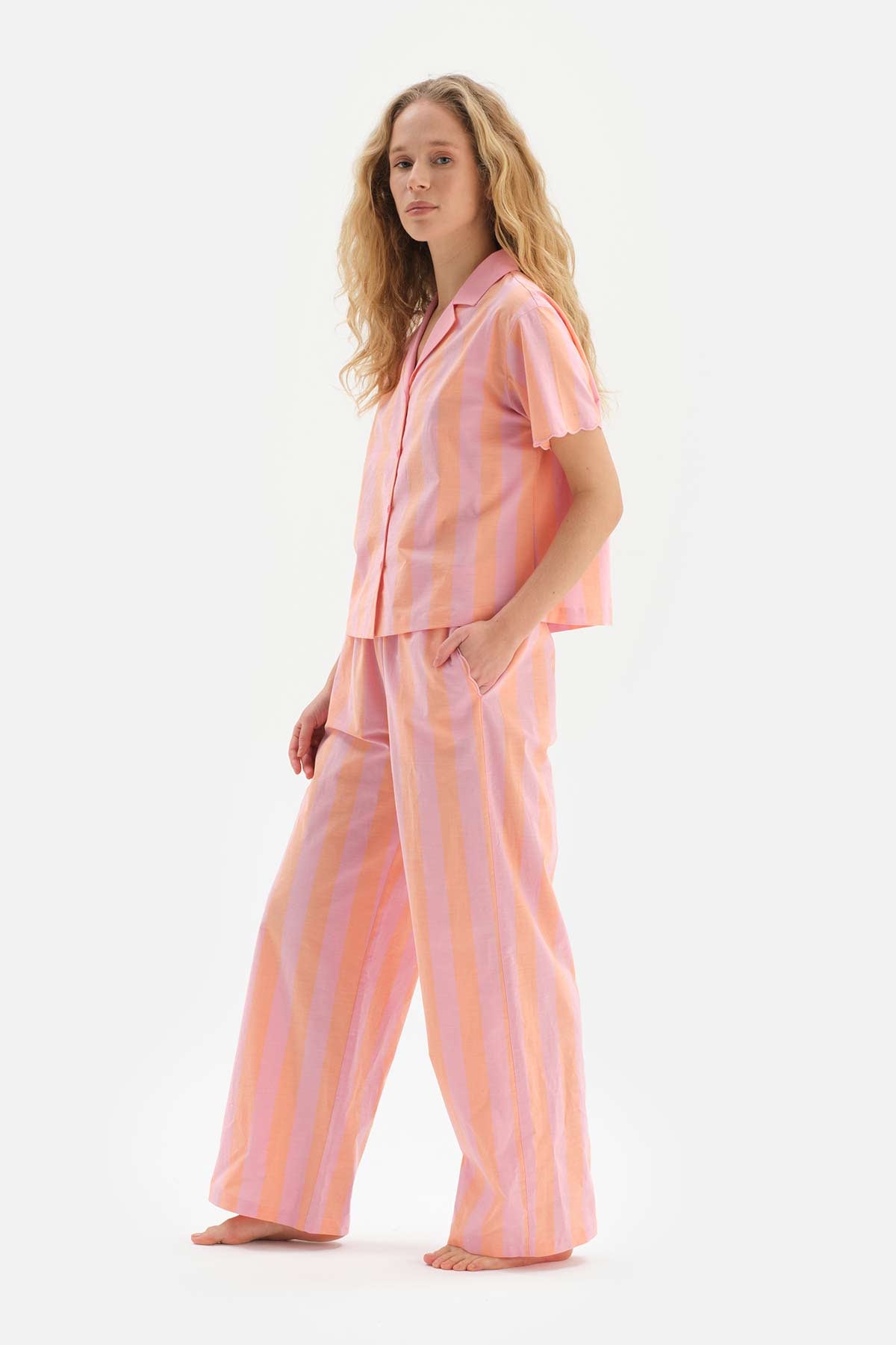 ORANGE EMBROIDERY DETAILED WOVEN PAJAMAS