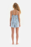 LIGHT BLUE FLORAL PATTERNED KNITTED PAJAMAS SUIT
