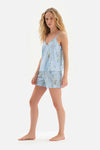 LIGHT BLUE FLORAL PATTERNED KNITTED PAJAMAS SUIT