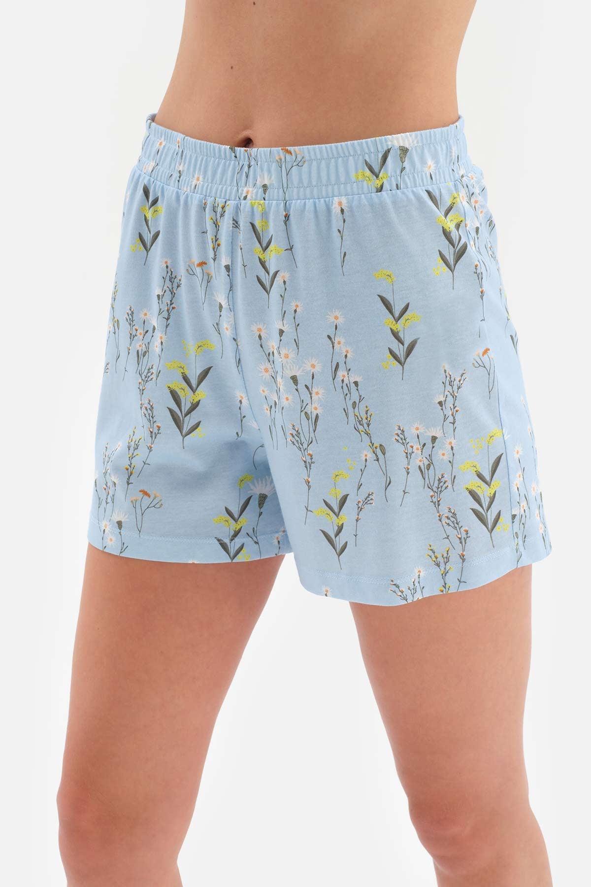 LIGHT BLUE FLORAL PATTERNED KNITTED PAJAMAS SUIT