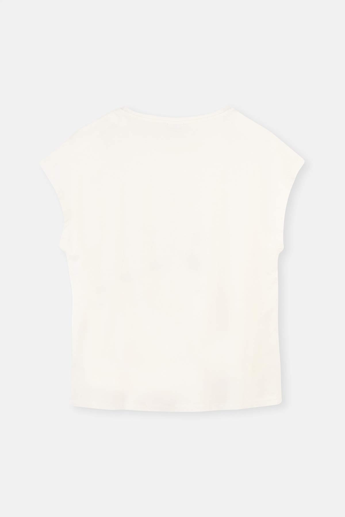 WHITE KNITTED PAJAMAS SUIT WITH CREW- NECK PRINT DETAILS