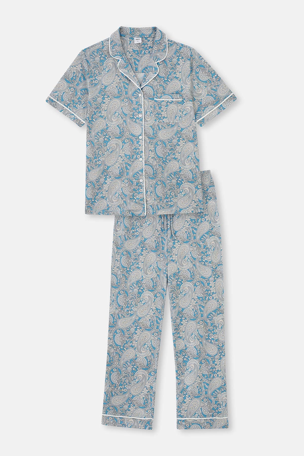 LIGHT BLUE SHIRT COLLAR SHAWL PATTERN KNITTED PAJAMAS